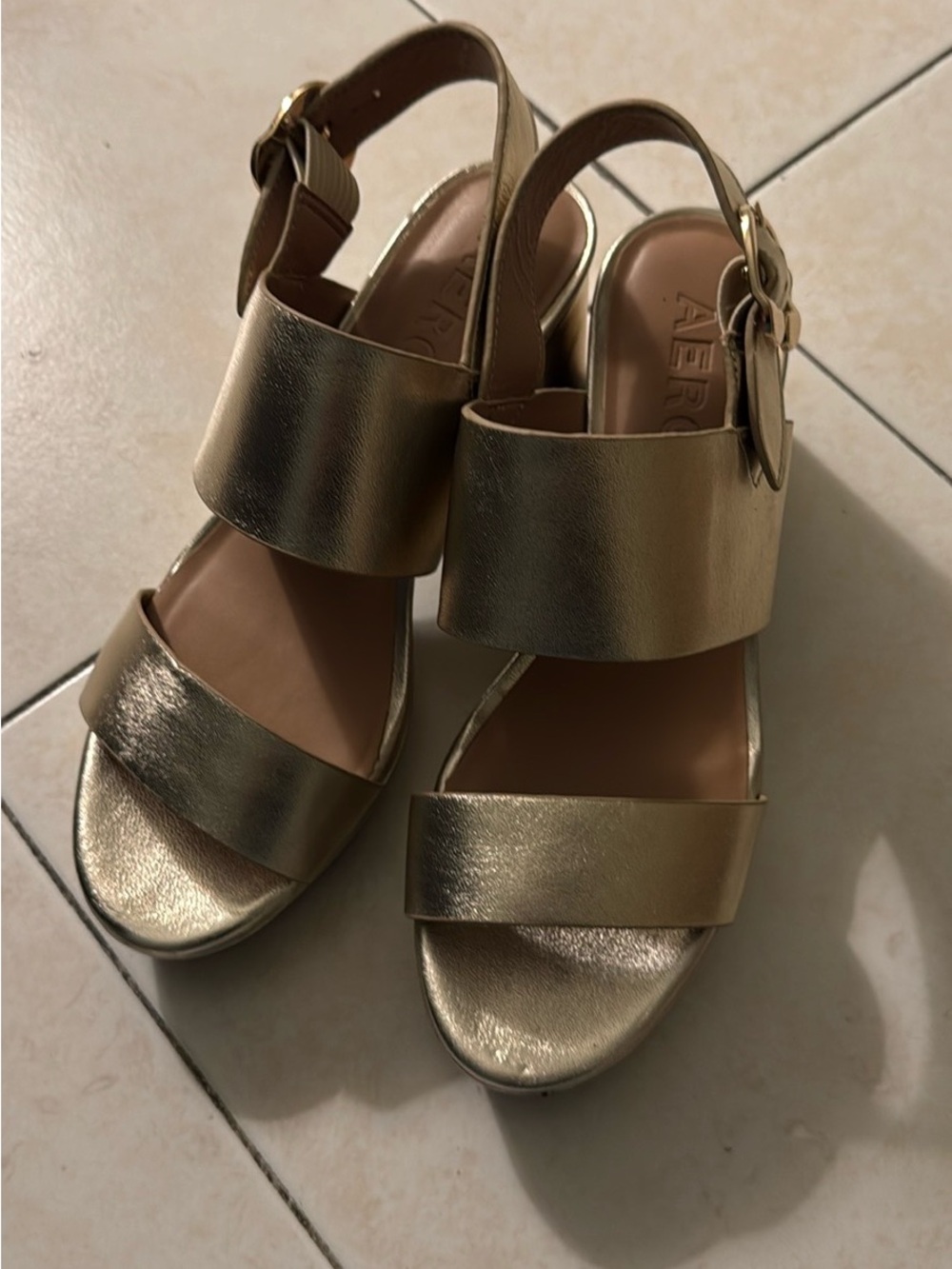 Aerosoles Camera Platform Sandals in Metallic Gold - Picture 7 of 13